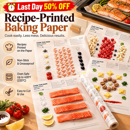 ⏳ Last Day 50% OFF | 🍳✅Recipe-Printed Baking Paper for Easy Oven Cooking