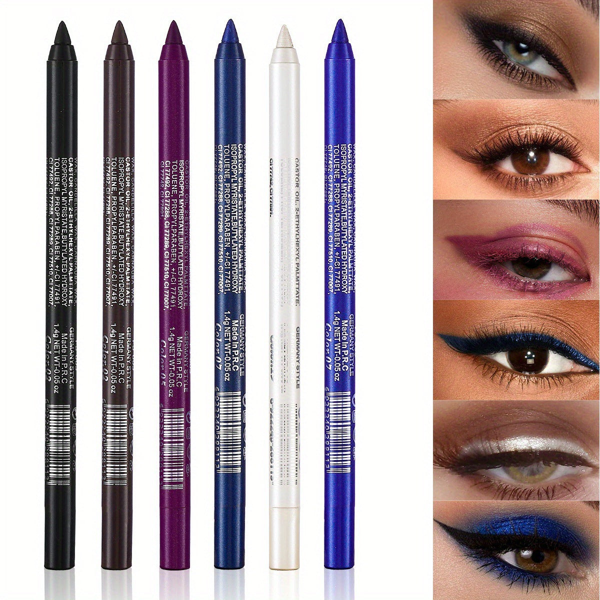 6-Pack Eyeliner Pencil Waterproof Colored Paste Liners with Metallic & Shimmer Finishes Smudge-Proof