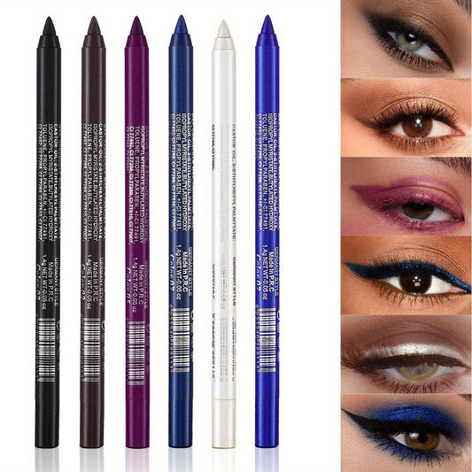 6-Pack Eyeliner Pencil Waterproof Colored Paste Liners with Metallic & Shimmer Finishes Smudge-Proof