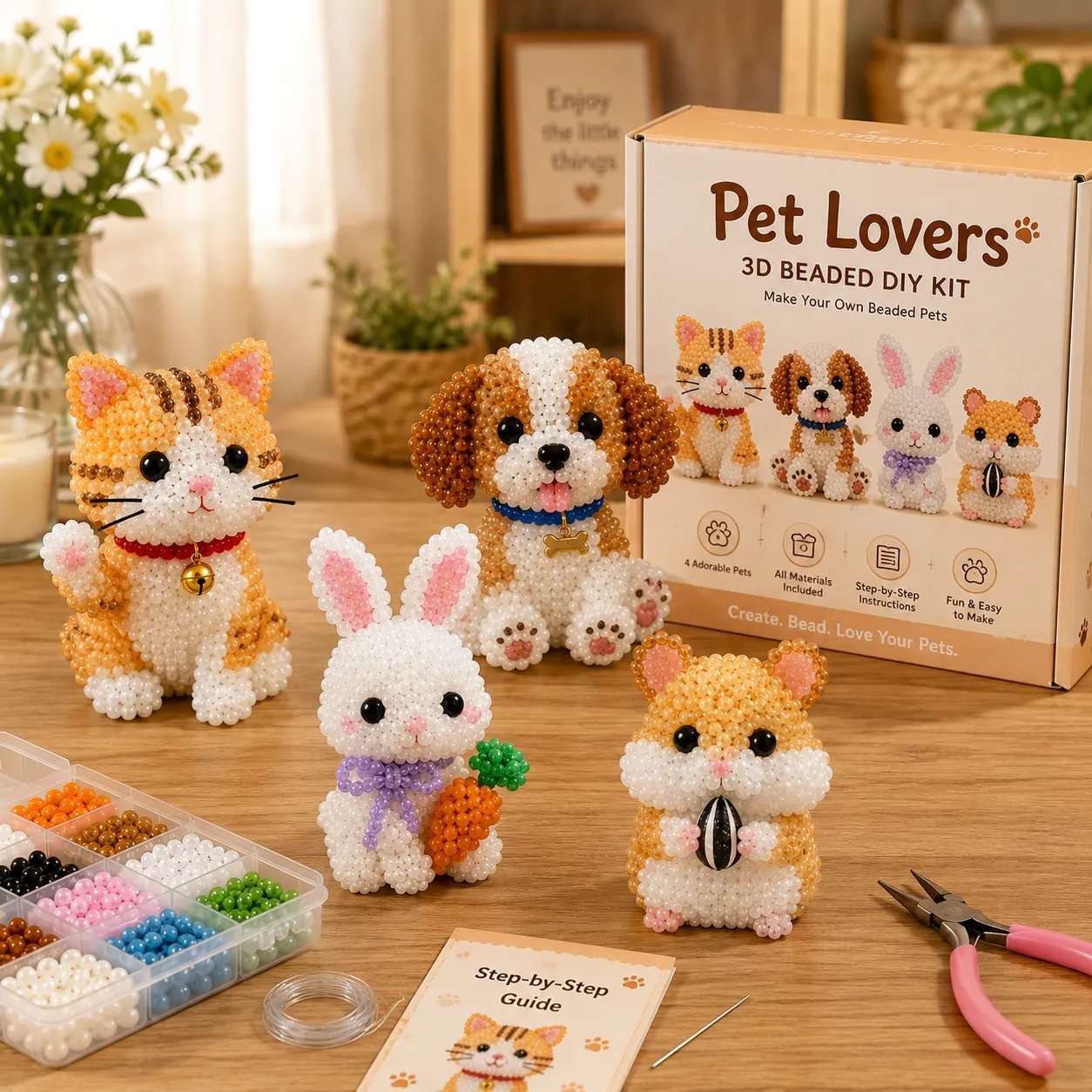 🧵From Tiny Beads to “I Made This!” — Create 4 Adorable 3D Animals at Home